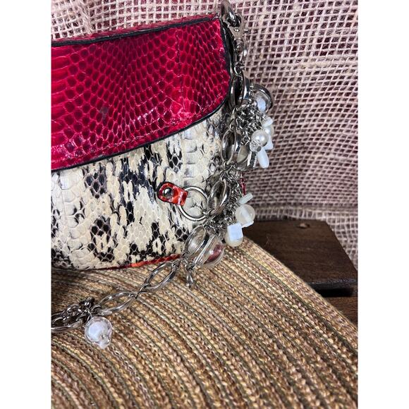 Tosca Blu Shoulder Saddle Bag – Snakeskin Leather Bag, Detachable Jeweled Chain- - Picture 16 of 16